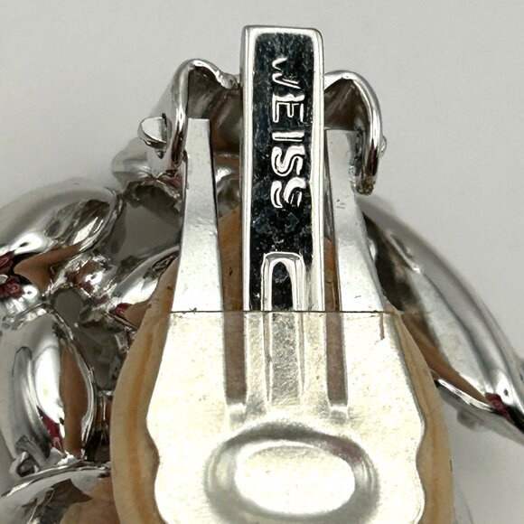 Vintage Weiss Clip On Earrings Rhinestone Cluster Spray Signed Silver Tone - Picture 5 of 16